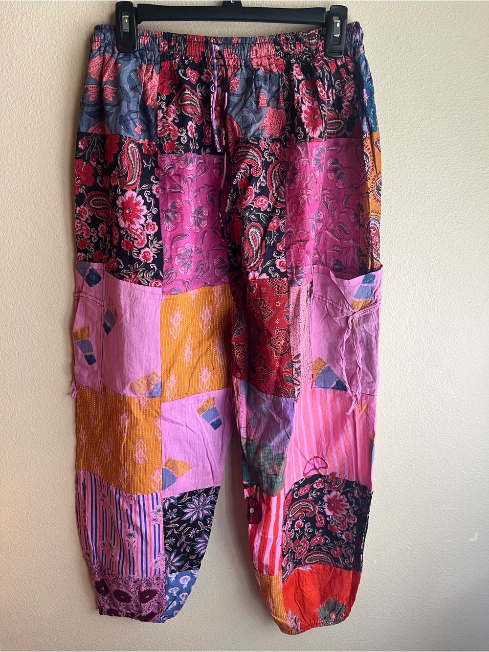 Patchwork Boho Track Pants in Pink Multicolor